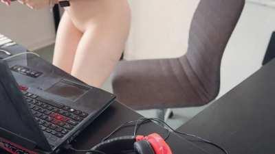 Gamer girl working from home.