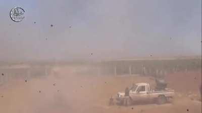 Opposition fighters amass several RAK-12 MLRS for use against Syrian Army positions south of Daraa - July 2015