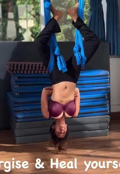 Vaibhavi Joshi puts up an ample show doing Ariel Yoga