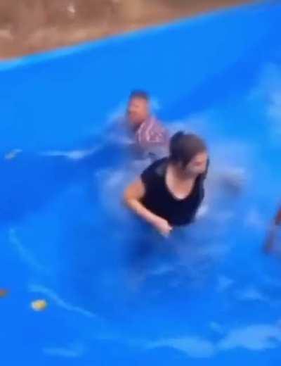 WCGW trying to push someone into the pool