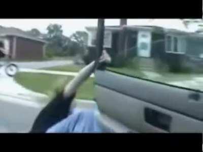 Attempt at hitting cyclist met with instant Car-ma