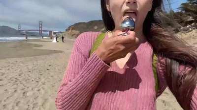 Plugged at the beach