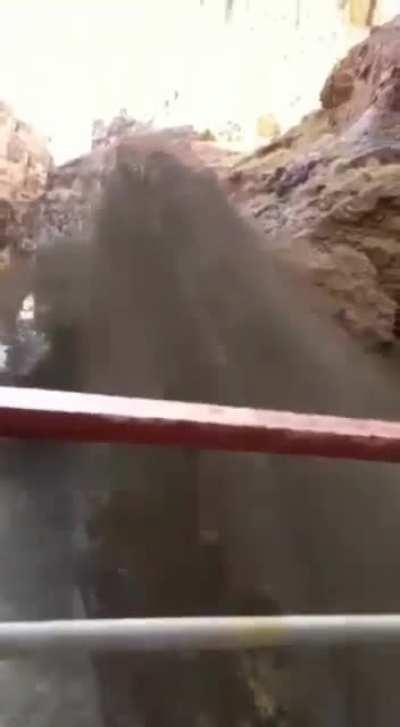 After years of drought and low rain, over flow valves also known as spillway of a dam in Iran are opened(lots of rain lately).advise using headphones for the best experince.