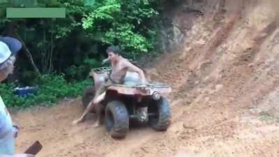 idiots dying. redneck gifs. The four wheeler tried like hell, but Cooter was just too fast.