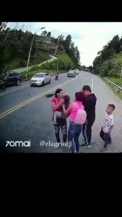 Girl gets hit by several motorcycles and survives before almost getting ran over by a truck