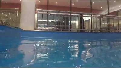 Public flashing my boobs in a public pool 😉💦