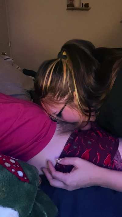 Planting her face deep into his crotch