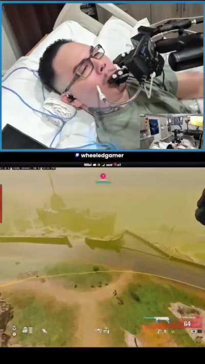 Quadriplegic man wins a competitive lobby with a QuadStick. It's a gaming controller used with lip and jaw movements, as well as blowing and inhaling air.