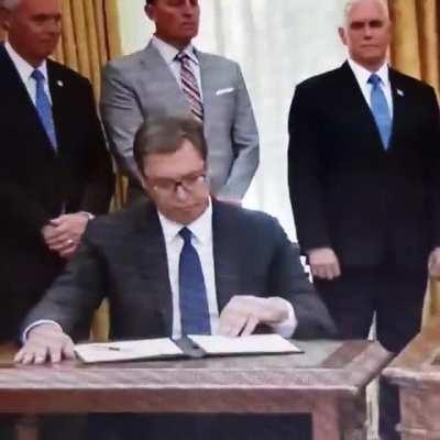The moment Serbian President Vucic realizes that the statement he just signed (apparently without reading) commits his country to moving its embassy in Israel to Jerusalem...