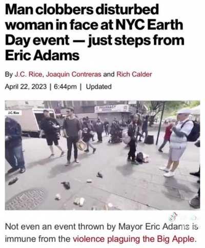 Annoying Woman gets clocked next to NYC Mayor Eric Adams.
