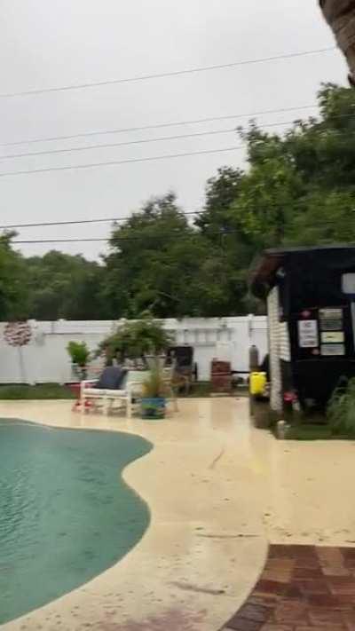 The pool is about 2 inches from the top…. Perfect for a cannonball!