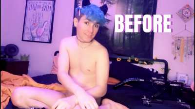 Before & After my Goddess shows me her pussy-free virgin sissy reeducation program 😭. Goddess Kitty spitroasts me with her machine while keeping my tiny dick in chastity despite my begging 😣.