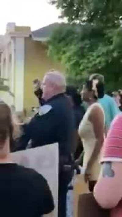 Placerville PD Chief Joe Wren Declares the BLM Protest a Success Before Leading a March Through Downtown Placerville.