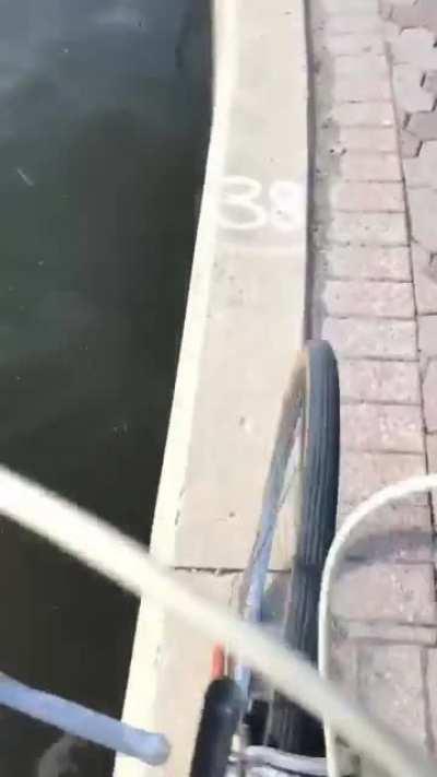 WCGW riding a bike next to a river