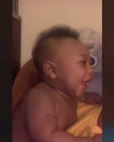 5 month old nephew belly laughing at sister’s dramatic hiccups