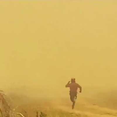 Fire tornado steals fireman's hose.