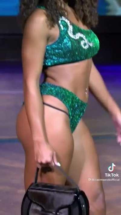 Green swimsuit at Fashion show