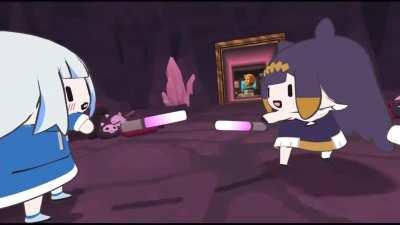 Gura and Ina Lightsaber Fight