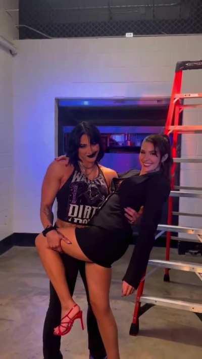 Rhea Ripley and Cathy Kelley