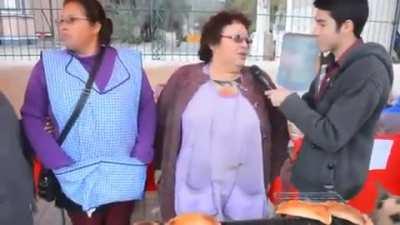 Dog steals empanada during TV interview