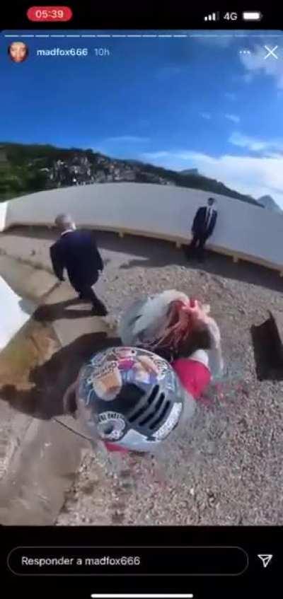 Landed at a hotel roof, dodged security and base jumped down to the beach