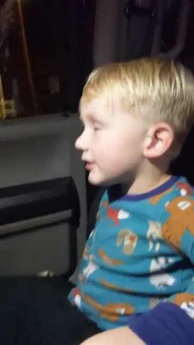 he said dad can you play the song with the kid dressed as a teddy bear