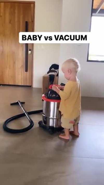 Kid scared of vacuum cleaner he turned on himself
