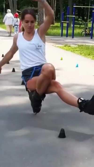 Balancing on one skate wheel backwards