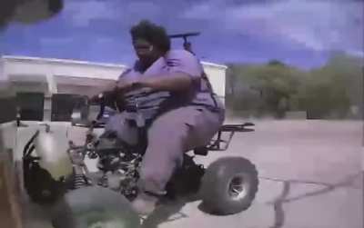 Guy tries to kamikaze his quad bike into a Tesla Cybertruck.