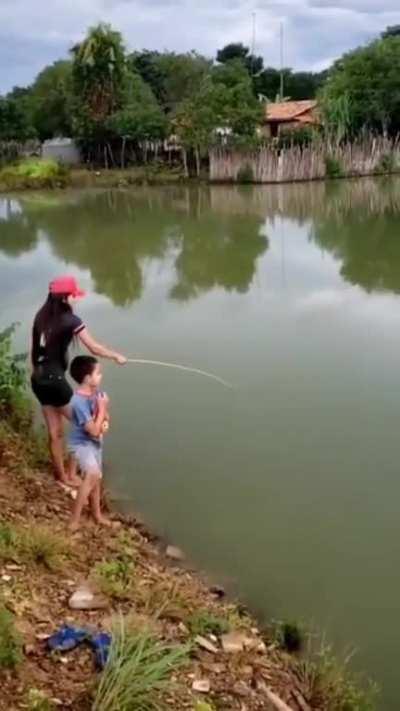 Holding a fishing rod by the tip