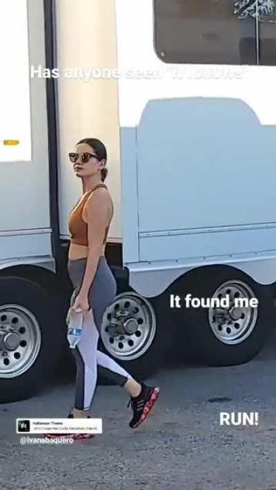 On set, goofing around with her boy