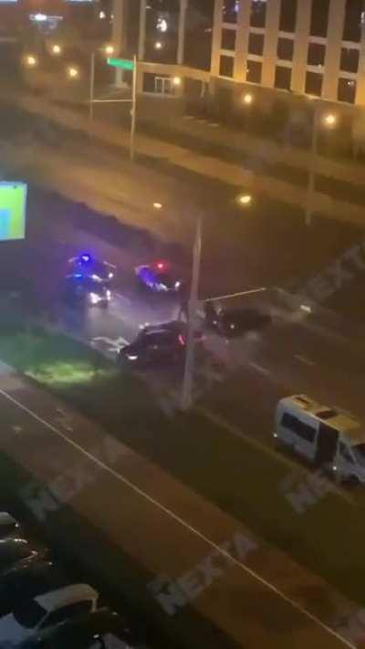 Belarus Security Forces Swarm A Car Like Locusts And The Driver Manages To Some How Escape