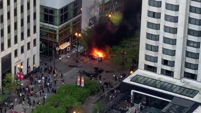 Squad car on fire at State and Lake