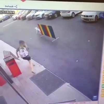 Maybe leash him to a parking meter or something next time.