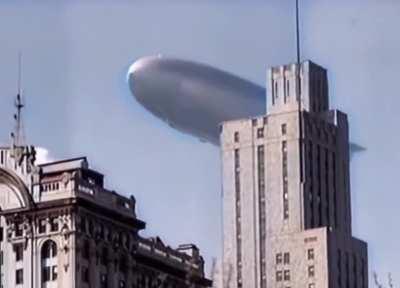 Hindenburg flying over NYC an hour before the explosion in New Jersey (1937)