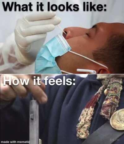 The way how muskets are reloaded reminds me of the COVID swab test...