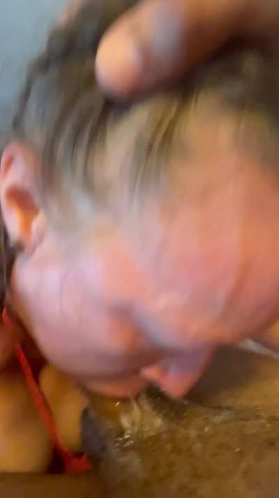 he palms my head and keeps me bobbing on his cock