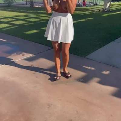 There may be a rule about no flashing at the tennis club…oops!