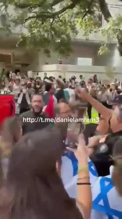 Protest at Tulane where a pro Israel person getting attacked 