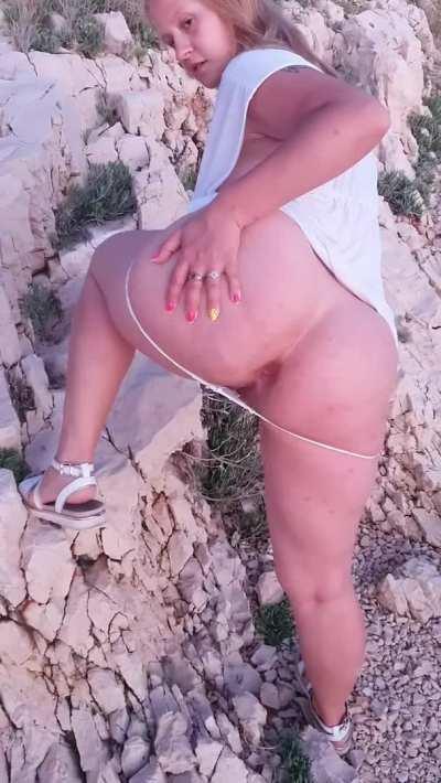 Me, meaning thick, curvy girl, my big ass and tight asshole in the open air by the sea. Kisses