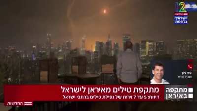 Tel Aviv mayor Ron Huldai watching Iranian ballistic missiles rain down on his city