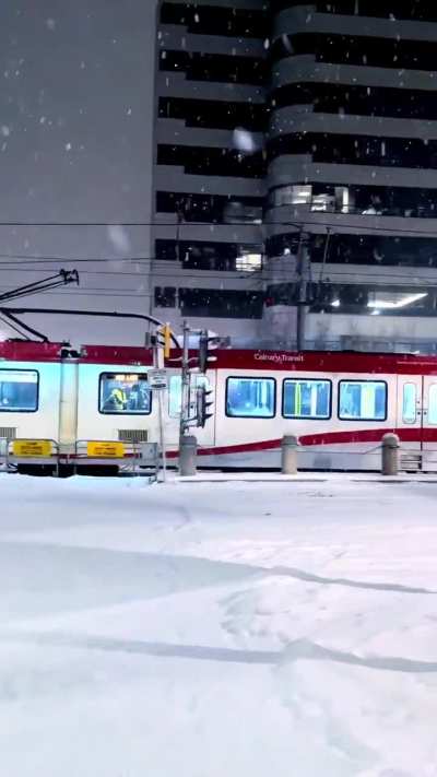 a snowy night downtown