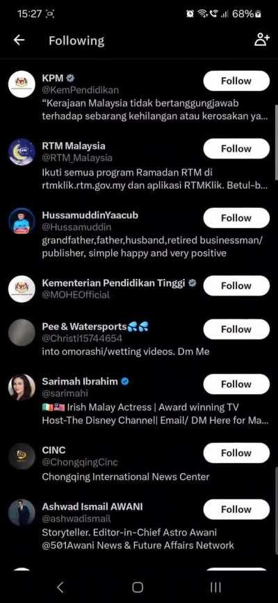 TIL that Dewan Bahasa Dan Pustaka follows a kink account on Twitter 