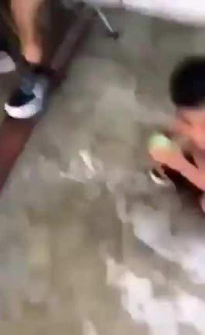 The face on the little when he finds out he’s going to get hit with a water balloon