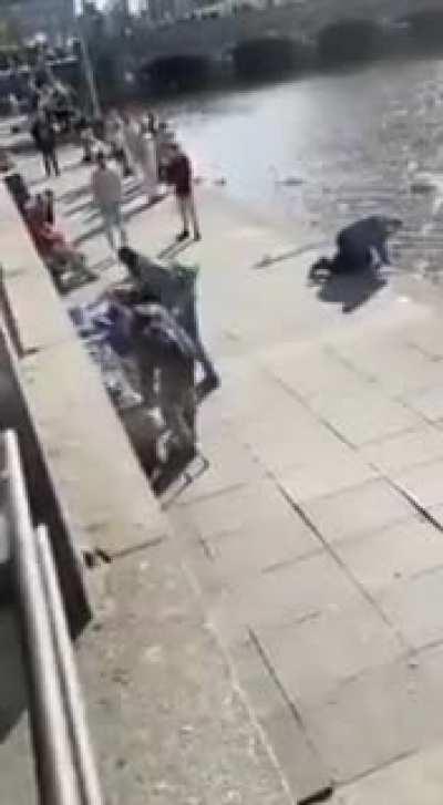 Ordering a fisherman to throw the fish back into the water and getting grabby