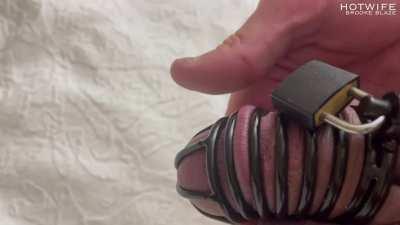 Locked hubby up so he could concentrate more on watching rather then stroking