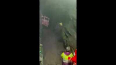 Trying to clear a derailment at a tunnel entrance in Asturias (Spain) December 2021