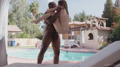 Slammin' poolside stand-and-fuck