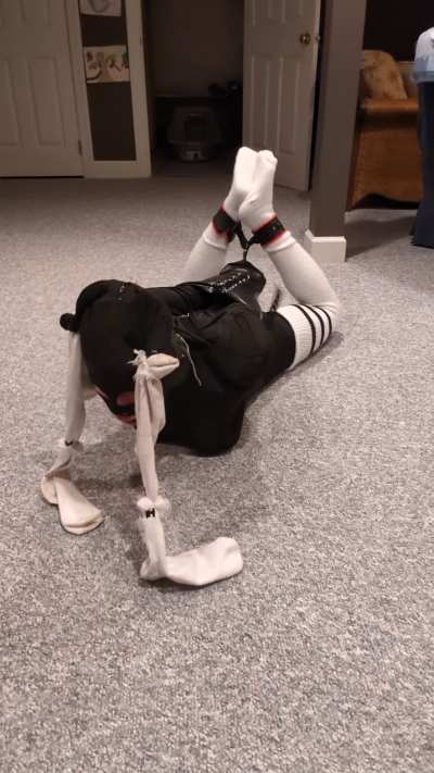 Selfbondage penis gag hogtie