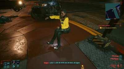 So as an end of my 100% playthrough, I decided to call everyone on V's contact list. When I called Rogue, her voice was bugged, but that's pretty usual. But then, I realised it wasn't simply a voice bug